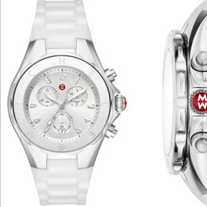 Michele White Tahitian Jelly Silicone Stainless Steel Watch NWT